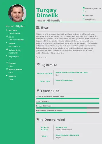 İnşaat Mühendisi Cv Örnekleri cv indir